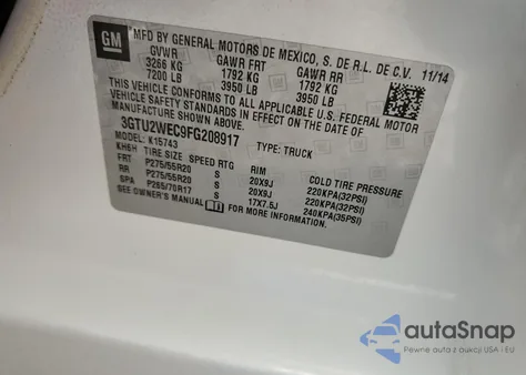 2015 GMC Sierra K1500 Denali из США, поврежденный, VIN 3GTU2WEC9FG208917